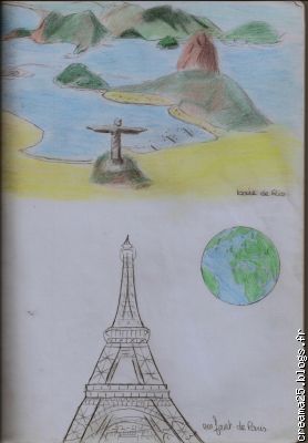 final, finition couleur et des details, avec Tour Eiffel et la Terre